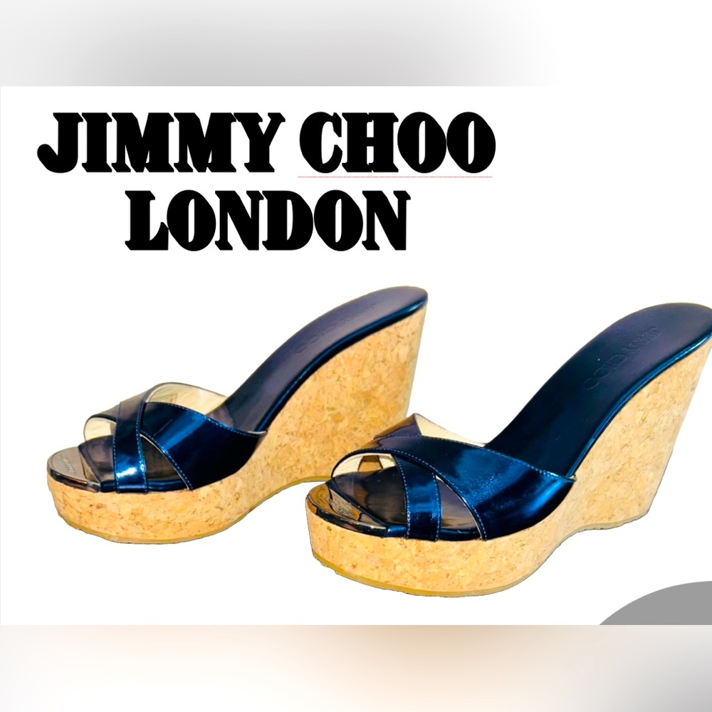 🔹🔹Jimmy Choo PERFUME Metallic Denim Slip on Wedge Sandel-NWT in BOX.🔹🔹
